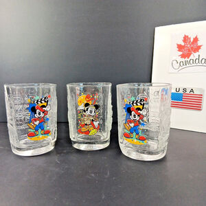 Lot Of 3 2000 McDonald’s Walt Disney Mickey Mouse Glass Tumblers Made In France